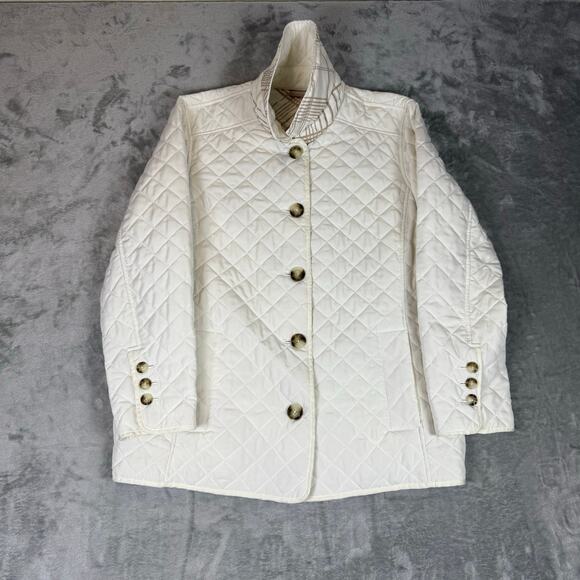 Chico's Jackets & Blazers - Chico's Quilted Jacket Off White Coat Tortoise Buttons Women’s size 3